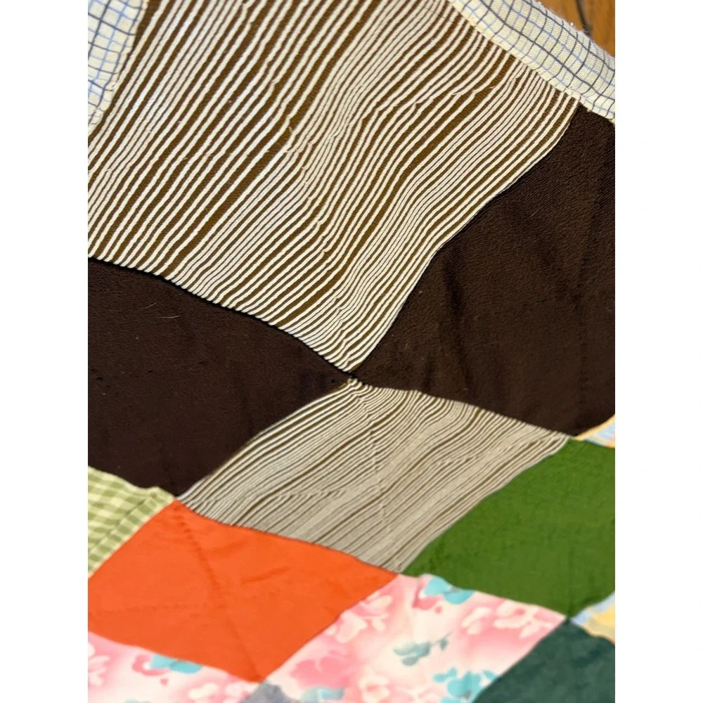 Vintage Handmade Patchwork Quilt Multi Color Plaid Floral Gingham APPROX 78x81